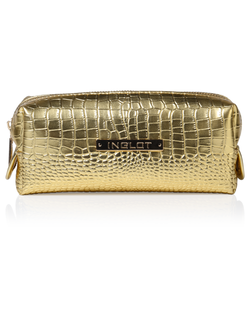 Kosmetiktasche mit Krokodilleder Muster Gold Klein (R24393)