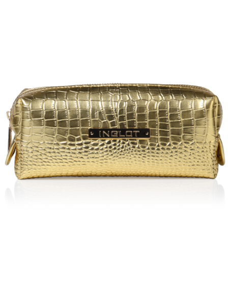 Kosmetiktasche mit Krokodilleder Muster Gold Klein (R24393)