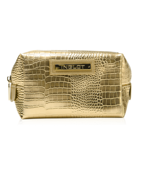 Kosmetiktasche mit Krokodilleder Muster Gold (R24245B)