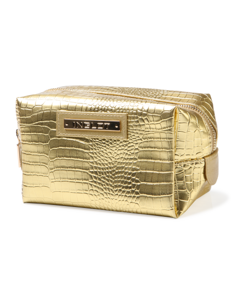 Kosmetiktasche mit Krokodilleder Muster Gold (R24245B)