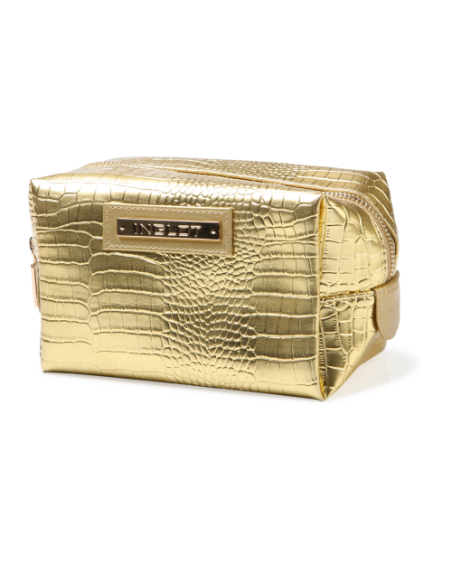 Kosmetiktasche mit Krokodilleder Muster Gold (R24245B)