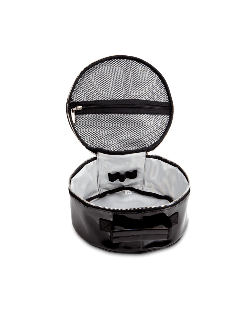 RUNDE Lack-Kosmetiktasche schwarz