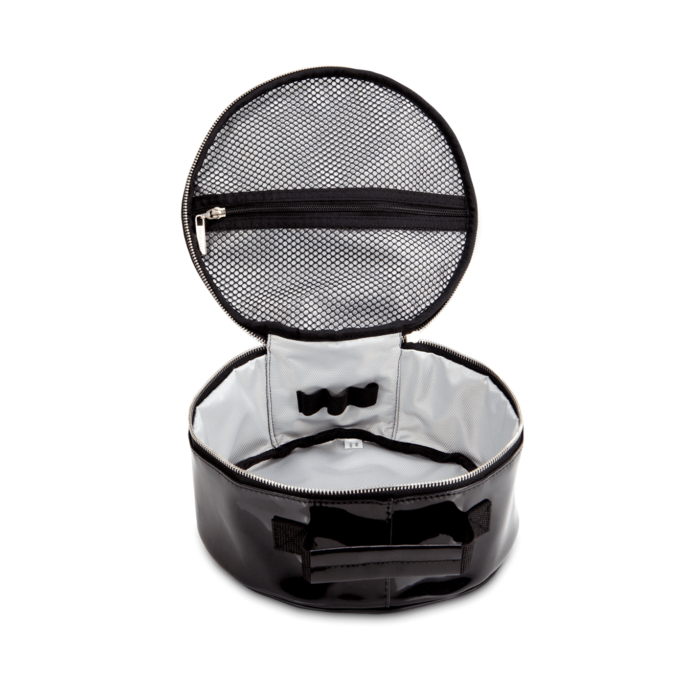 RUNDE Lack-Kosmetiktasche schwarz